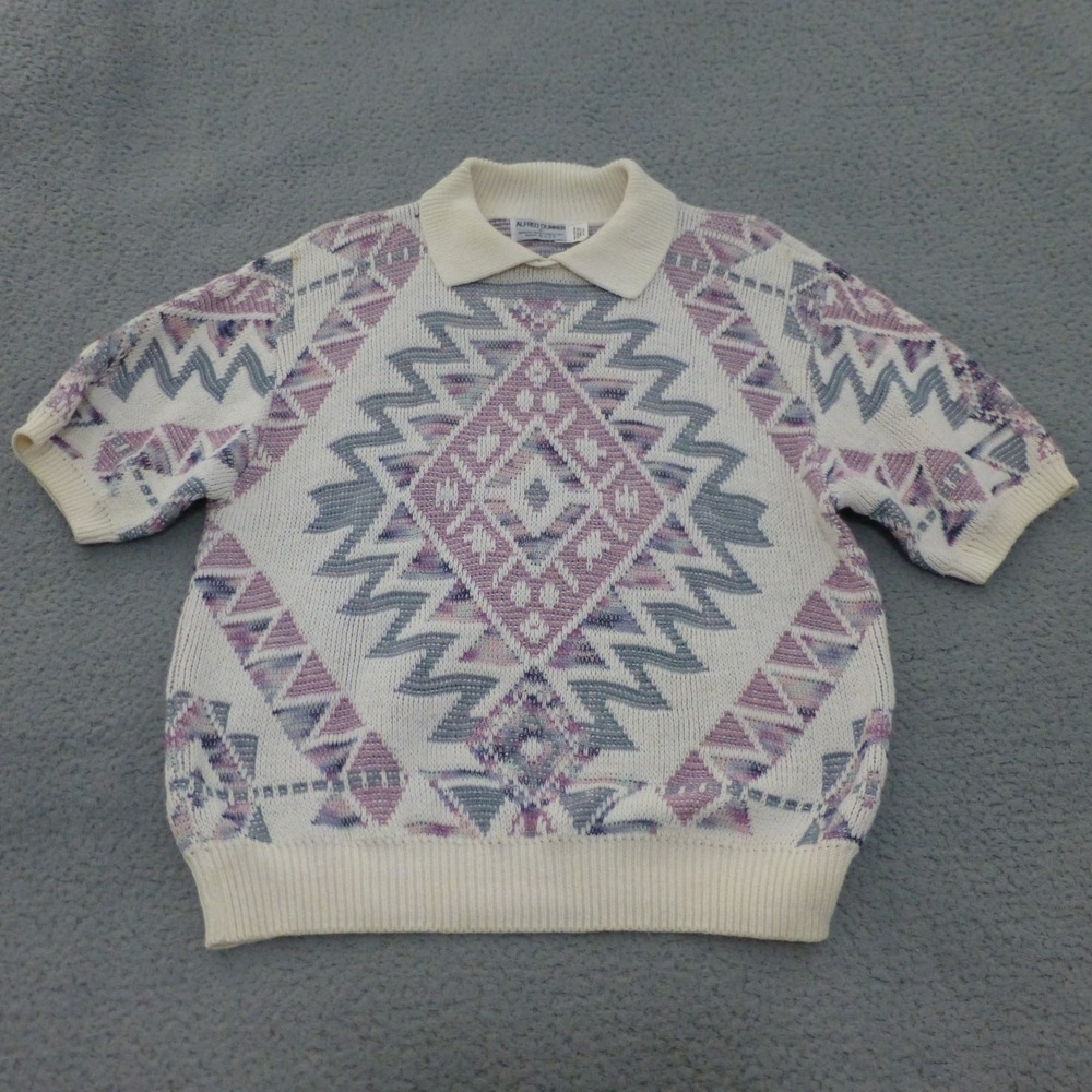 Alfred Dunner Vintage Polo Sweater Womens Large Cotton Geometric USA Granny